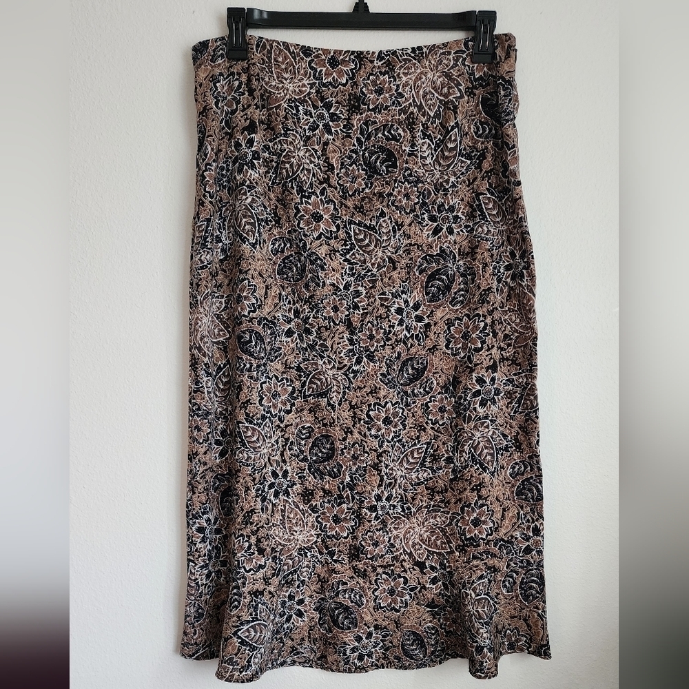 Covington Brown Multi Casual Maxi Skirt  Side-Zipper  Sz 14